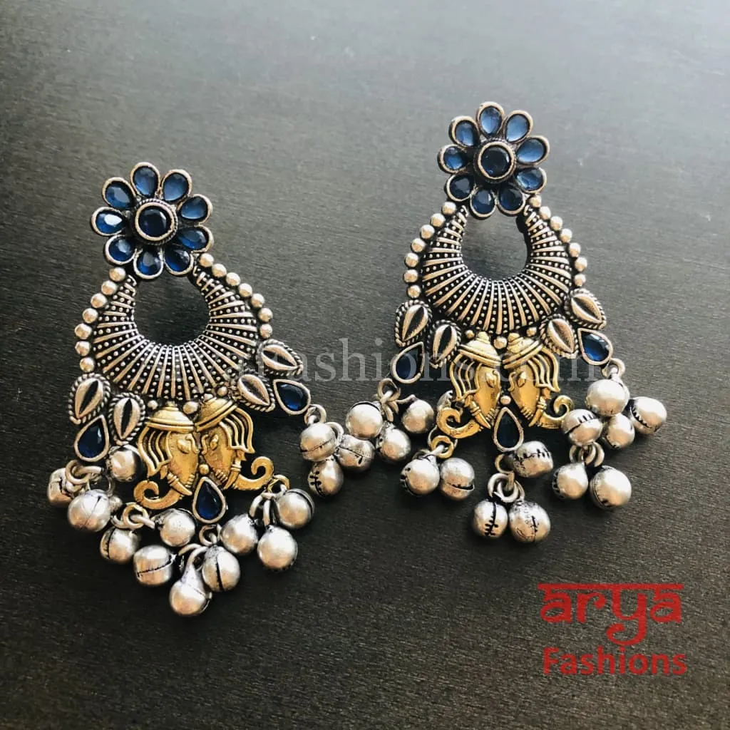 Dual Tone Silver Oxidized Indian Trendy/Oxidized Silver Earrings