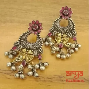 Dual Tone Silver Oxidized Indian Trendy/Oxidized Silver Earrings