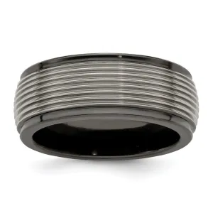 Edward Mirell Black Ti and Titanium Polished Grooved Step Edge 9mm Band