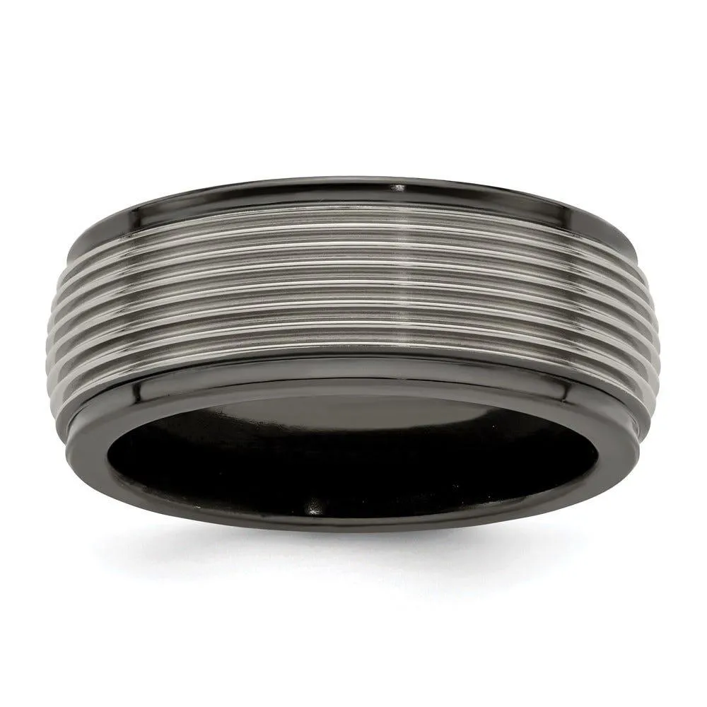 Edward Mirell Black Ti and Titanium Polished Grooved Step Edge 9mm Band