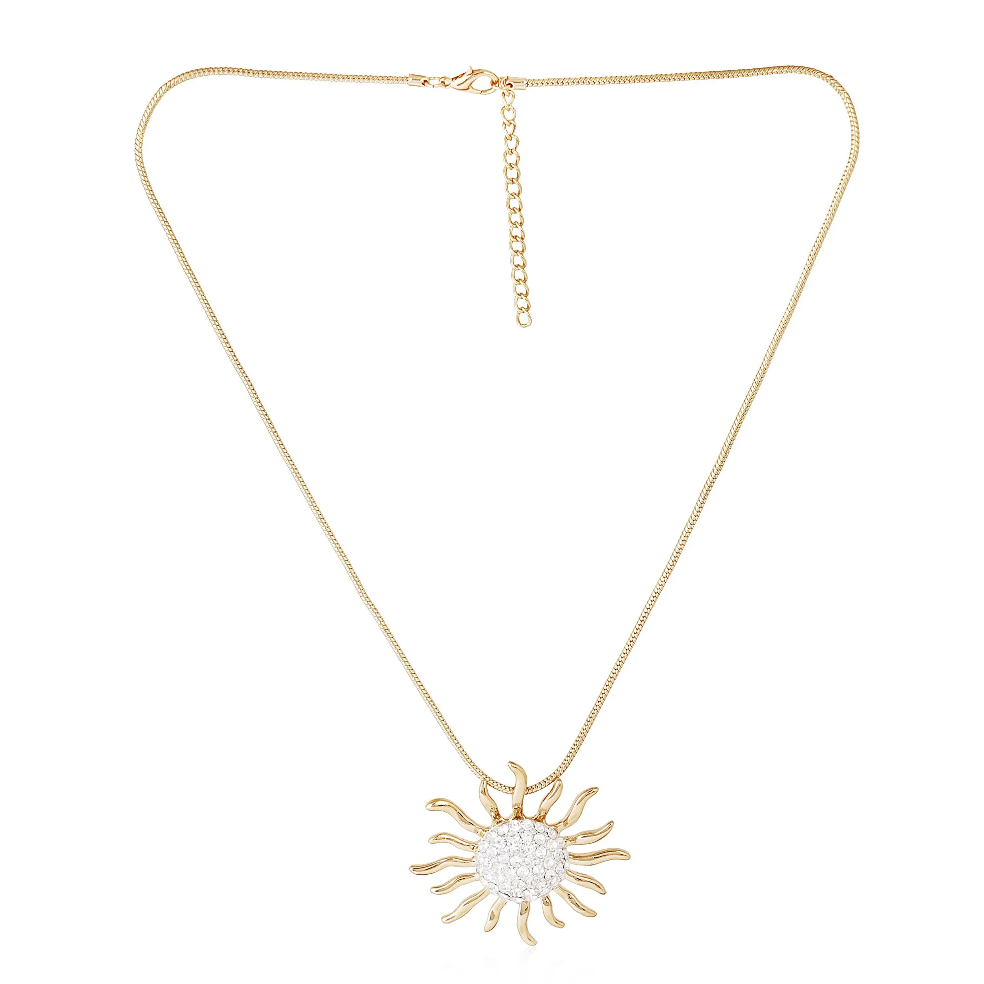 Estele Gold & Rhodium Plated Incandesce Pendant Necklace with White Austrian Crystals for Women