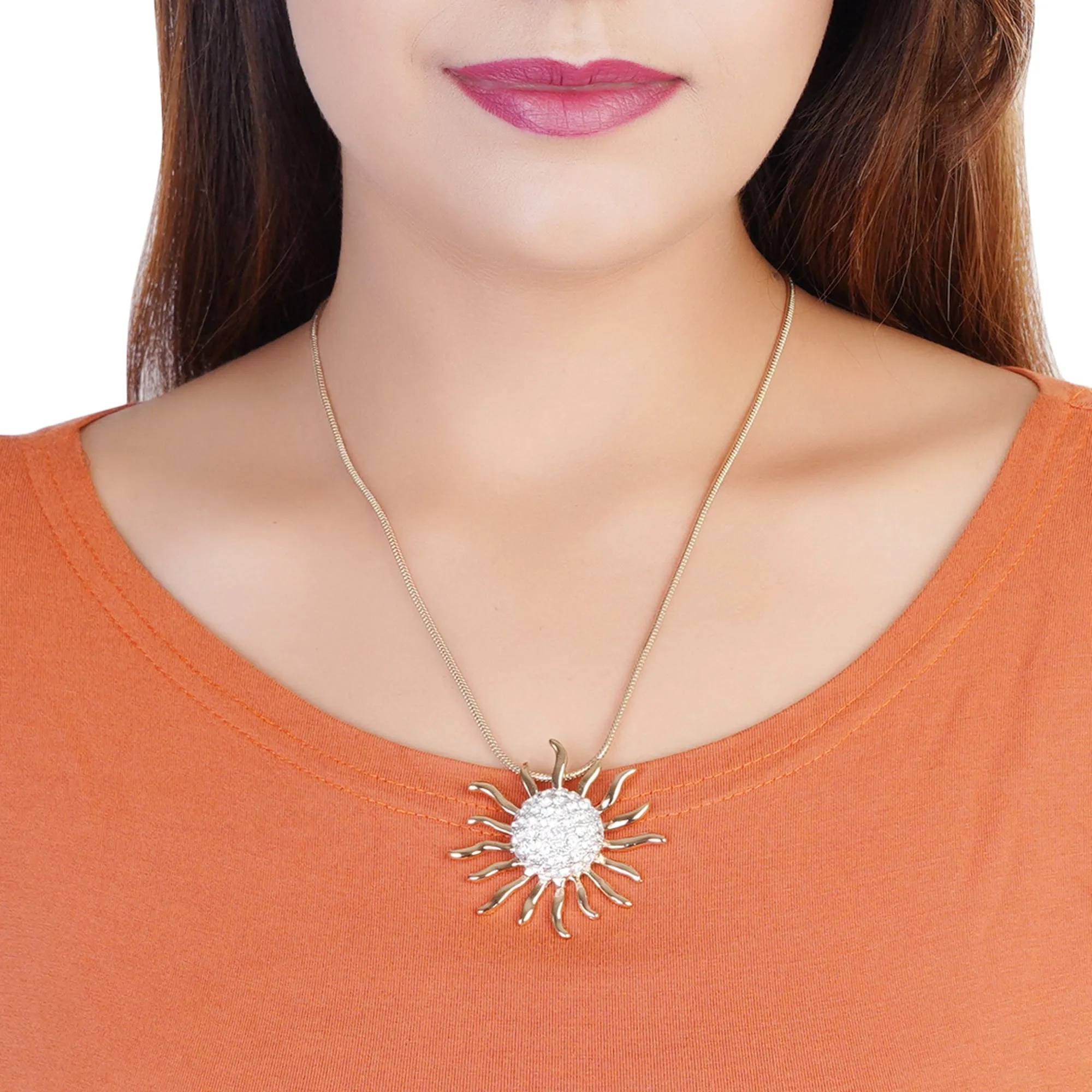 Estele Gold & Rhodium Plated Incandesce Pendant Necklace with White Austrian Crystals for Women