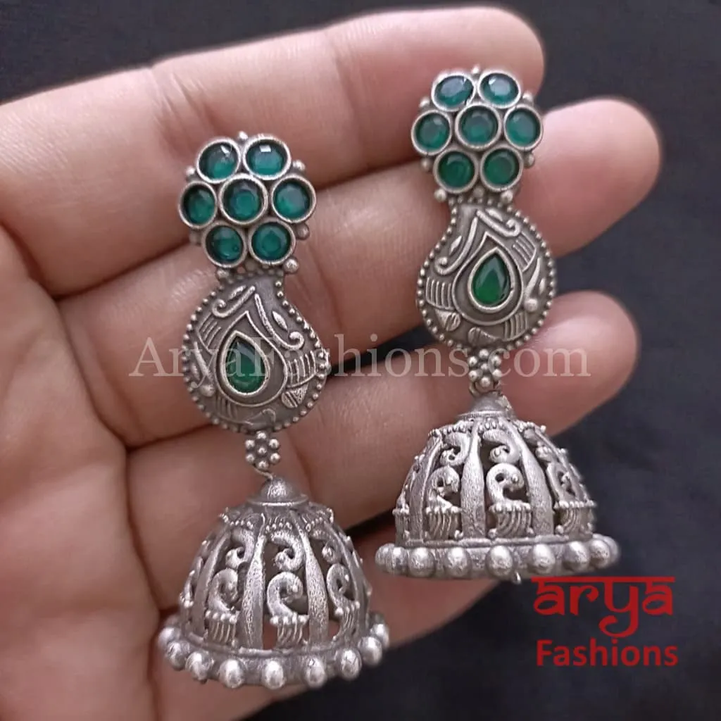 Ethnic Silver Oxidized Indian Trendy Jhumka Earrings
