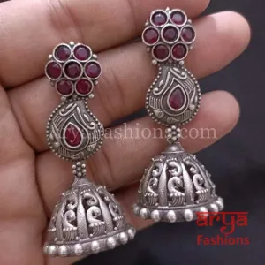 Ethnic Silver Oxidized Indian Trendy Jhumka Earrings