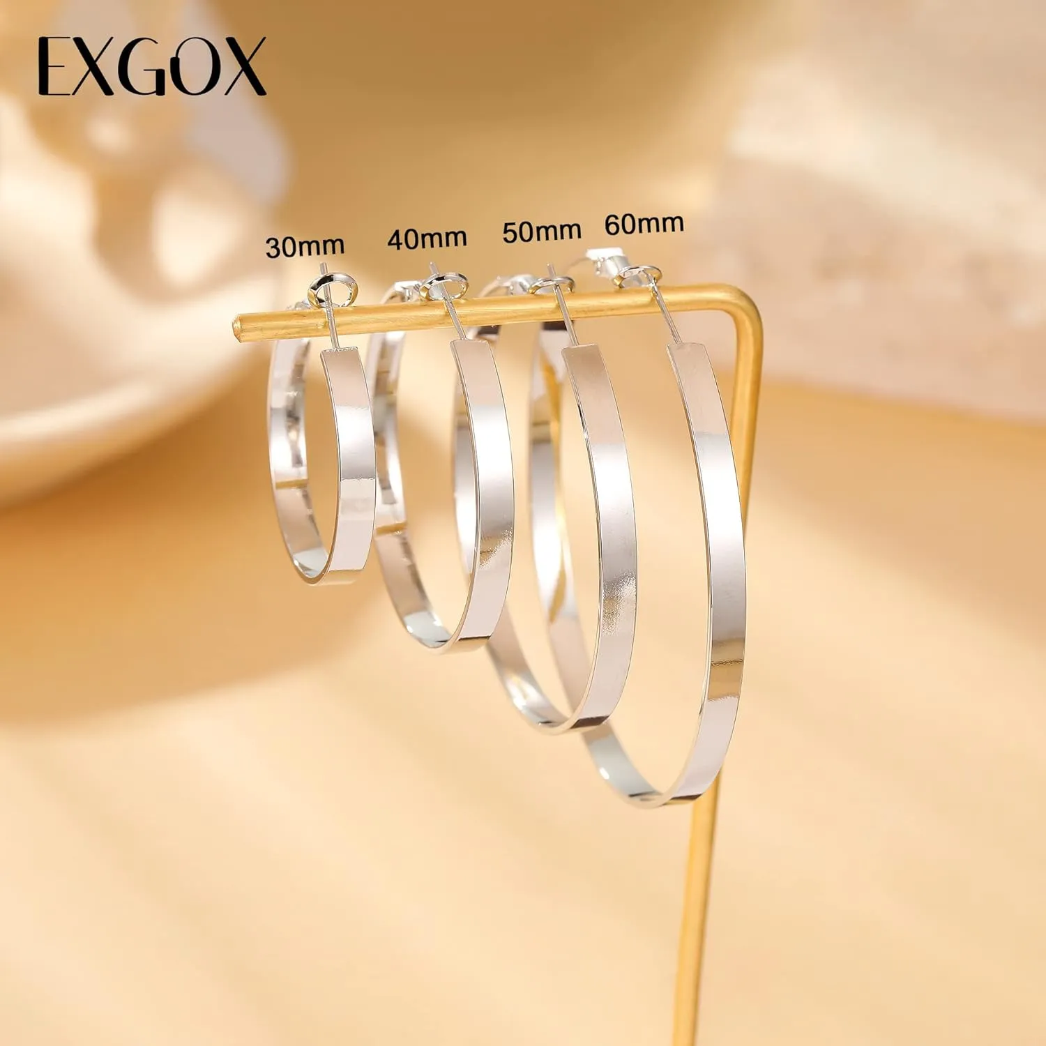 EXGOX Silver Hoop Earrings for Women - Sterling Silver & 14K Gold Plated - Hypoallergenic 925 Silver - Big Hoop Earrings (30/40/50/60/70mm)