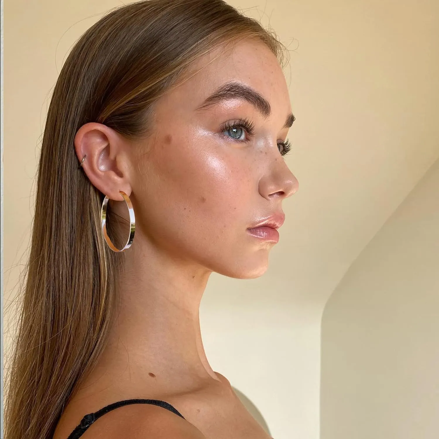 EXGOX Silver Hoop Earrings for Women - Sterling Silver & 14K Gold Plated - Hypoallergenic 925 Silver - Big Hoop Earrings (30/40/50/60/70mm)