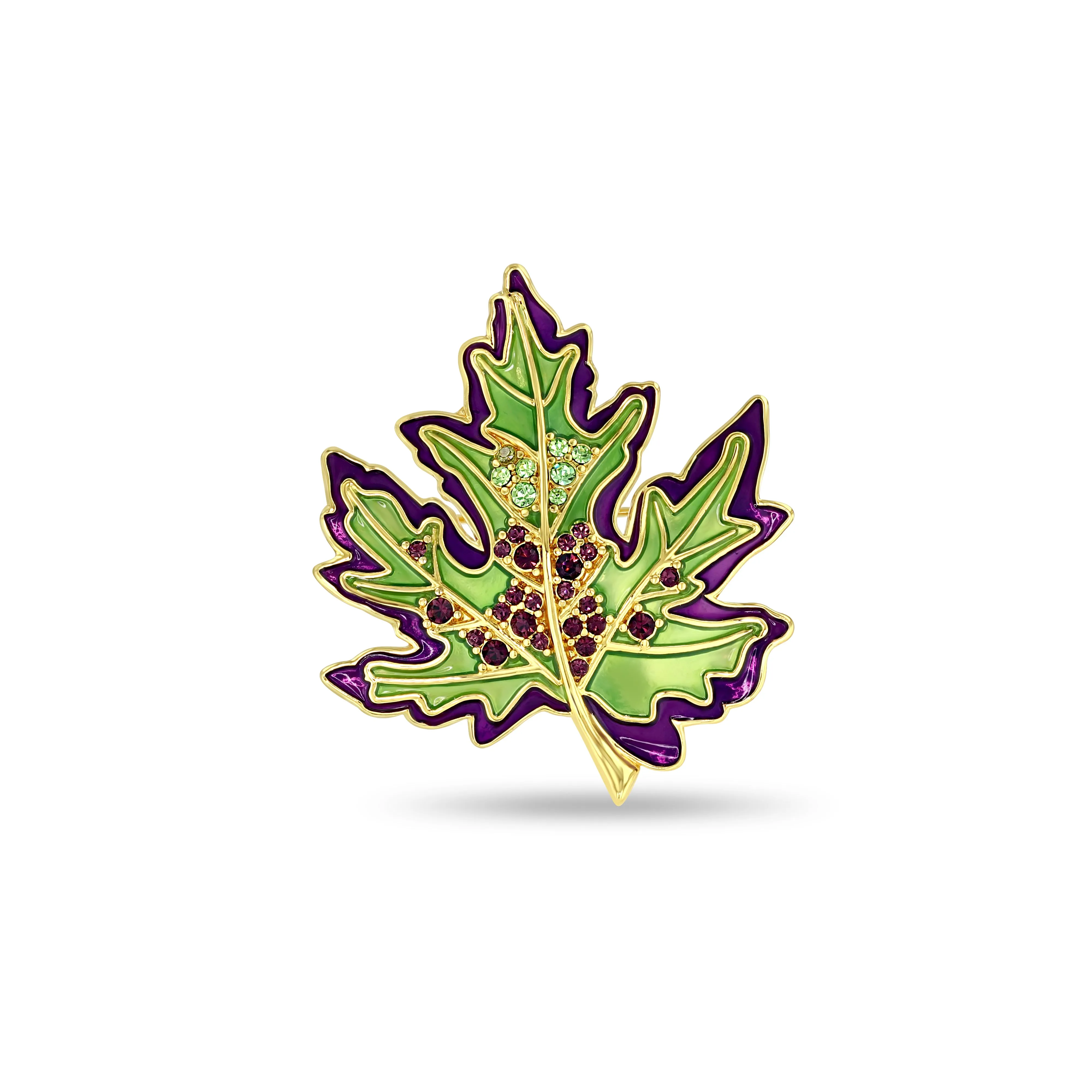 Fall Foliage Multicolor Maple Leaf Pin Pendant by Ritzy Couture DeLuxe - 18k Gold Plated