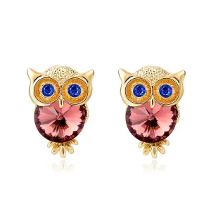 Famous Brand Jewelry Crystal Owl Stud Earrings For Women Vintage Gold Plated Animal Statement Earrings