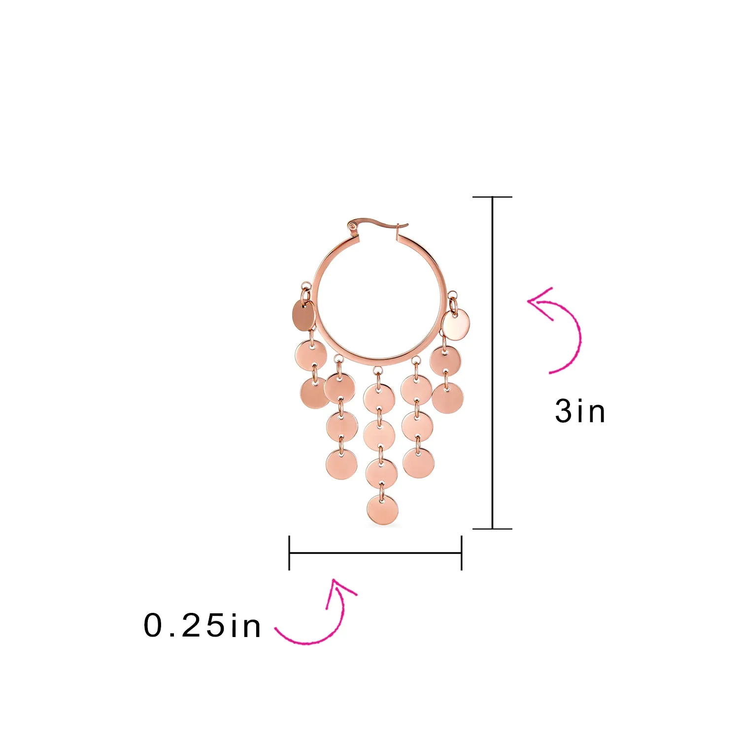 Fashion Boho Sequin Coin Dangle Hoop Huggie Earrings Silver Tone Rose Gold Plated