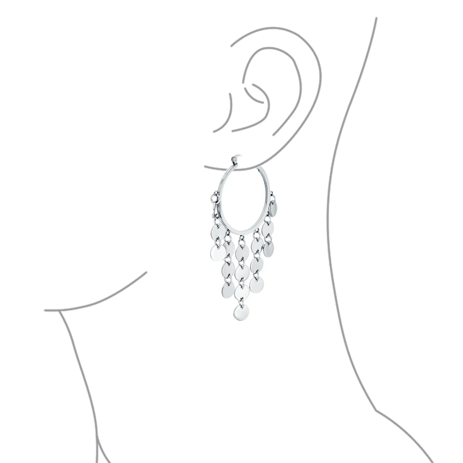 Fashion Boho Sequin Coin Dangle Hoop Huggie Earrings Silver Tone Rose Gold Plated