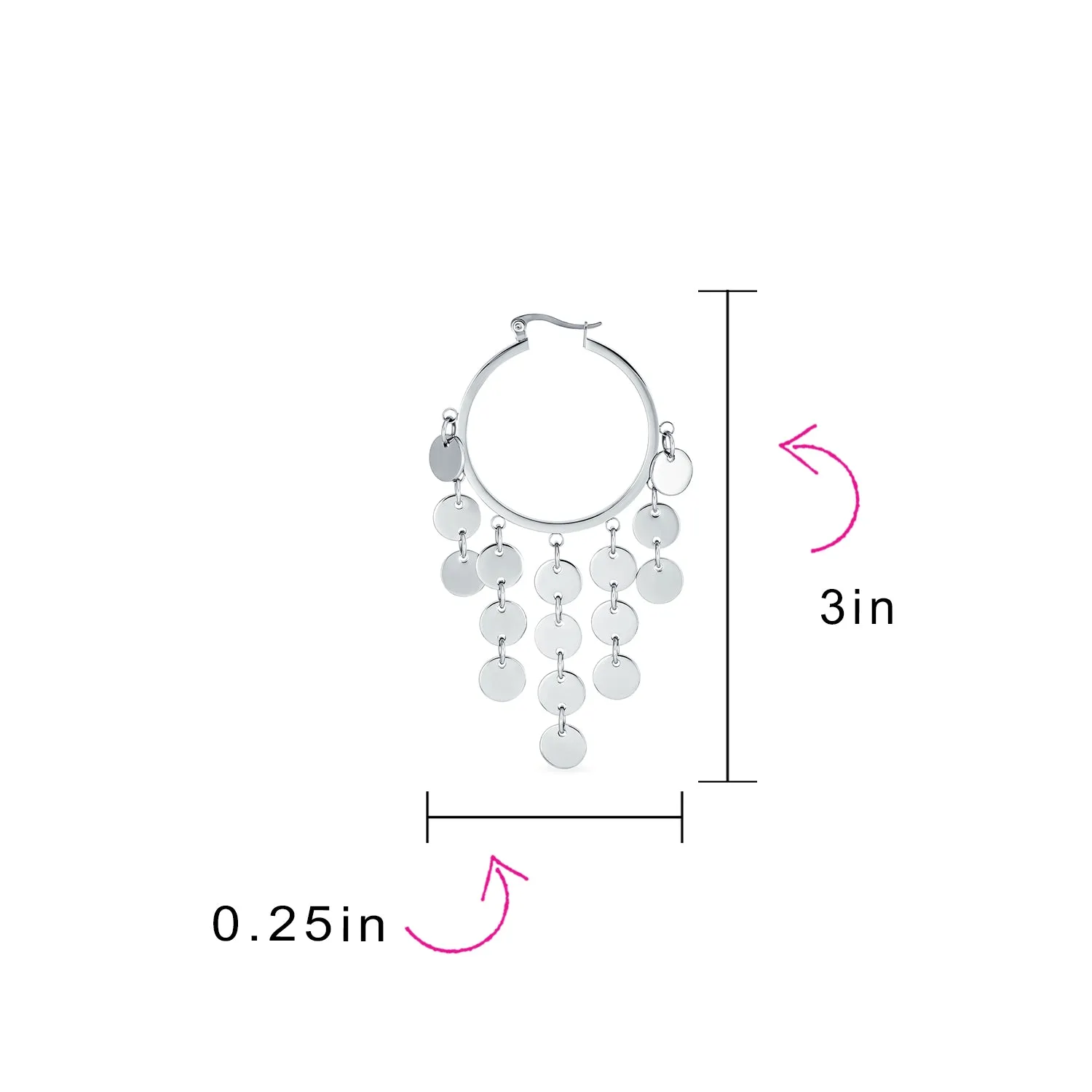 Fashion Boho Sequin Coin Dangle Hoop Huggie Earrings Silver Tone Rose Gold Plated