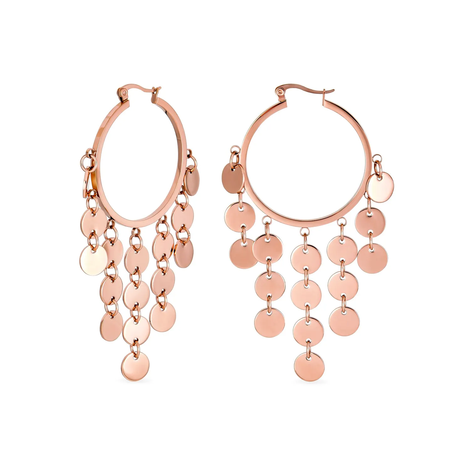 Fashion Boho Sequin Coin Dangle Hoop Huggie Earrings Silver Tone Rose Gold Plated