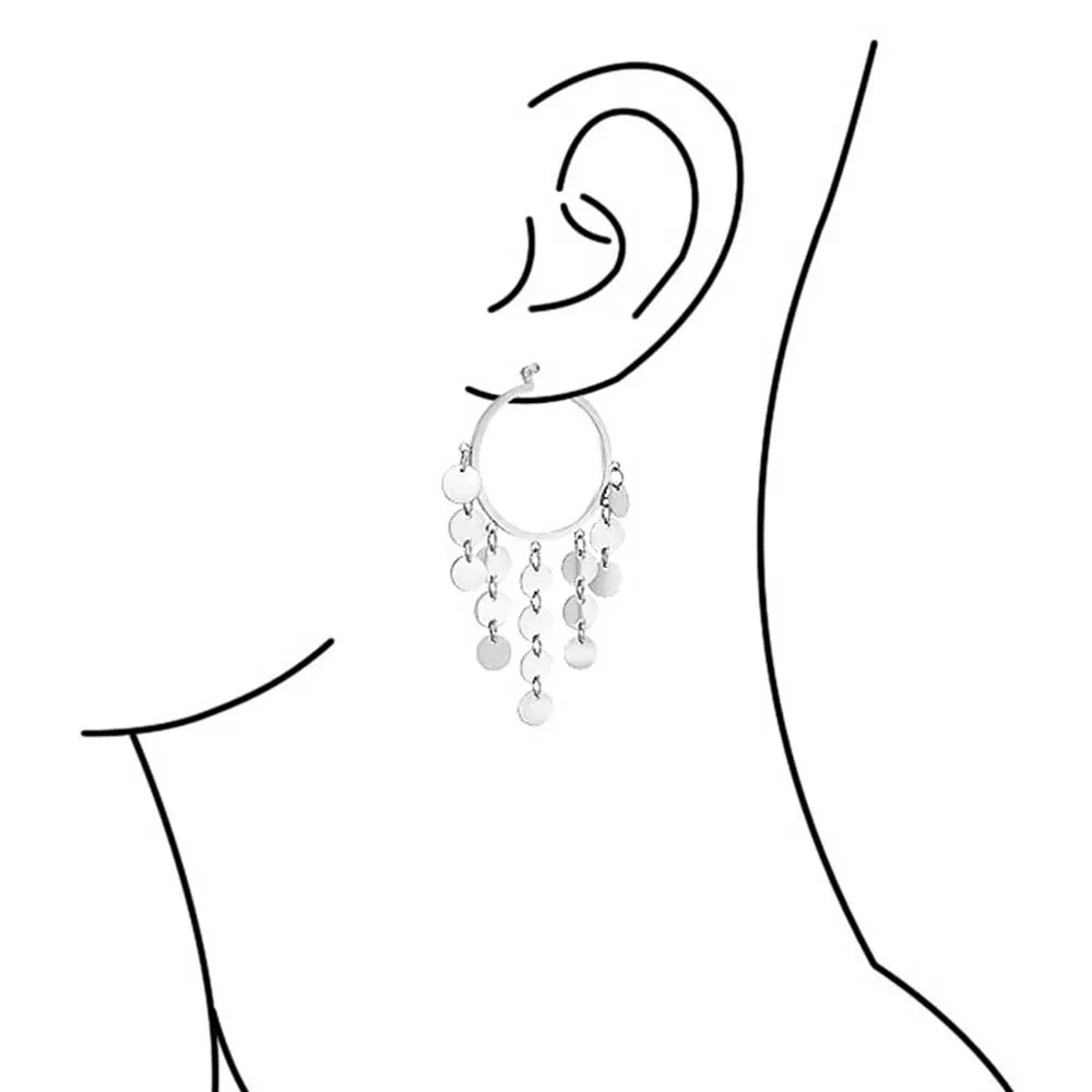 Fashion Boho Sequin Coin Dangle Hoop Huggie Earrings Silver Tone Rose Gold Plated