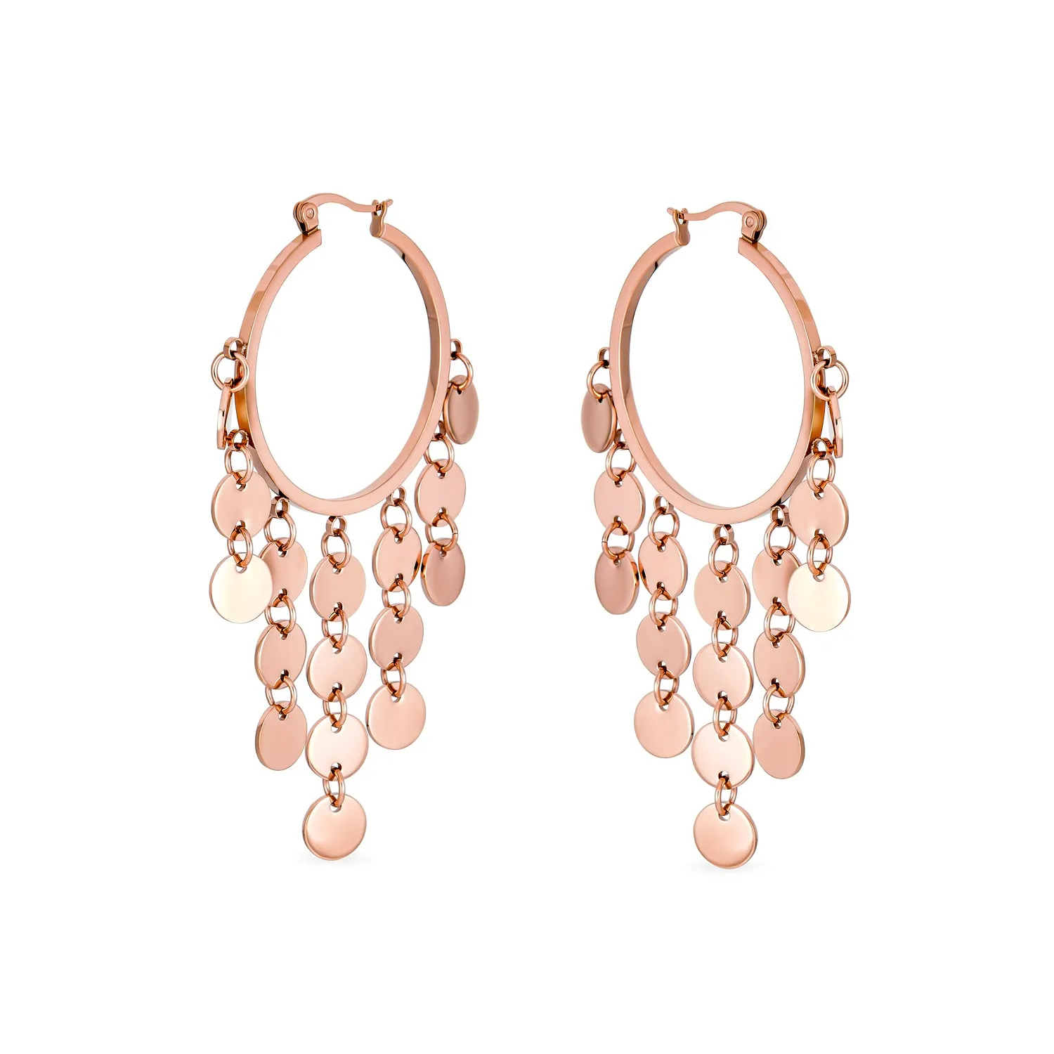Fashion Boho Sequin Coin Dangle Hoop Huggie Earrings Silver Tone Rose Gold Plated
