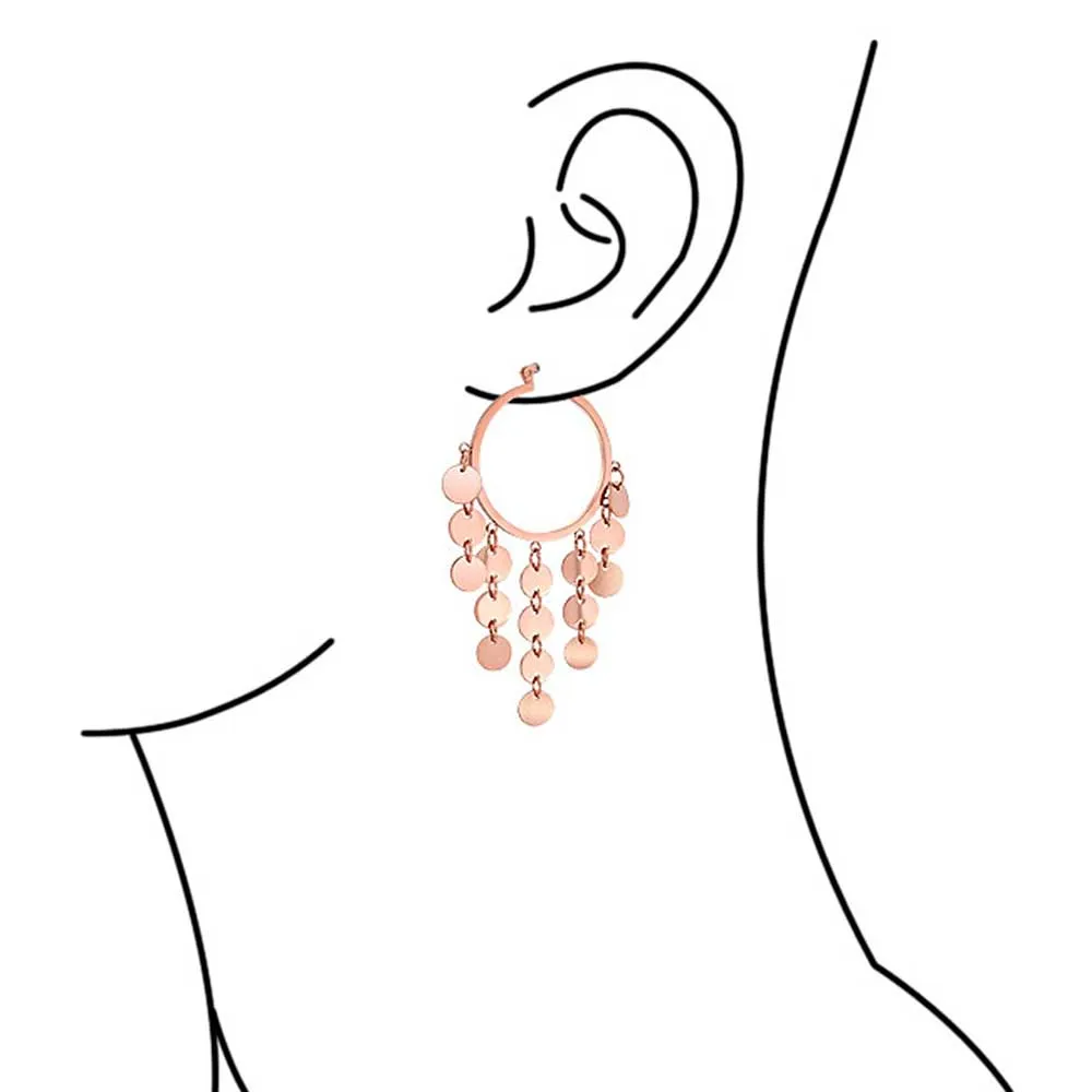 Fashion Boho Sequin Coin Dangle Hoop Huggie Earrings Silver Tone Rose Gold Plated