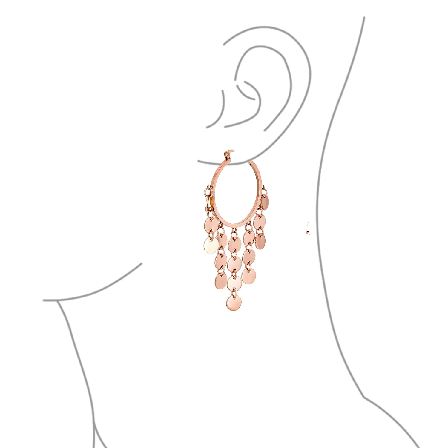 Fashion Boho Sequin Coin Dangle Hoop Huggie Earrings Silver Tone Rose Gold Plated