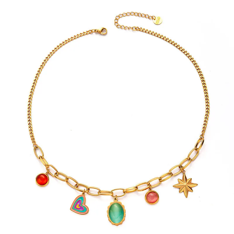 Fashion Color Candy Love Heart Color Gem Necklace Accessories