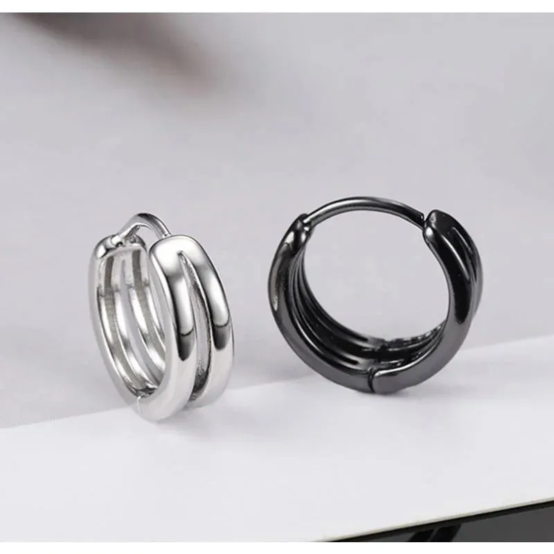 Fashion Punk Multilayer Round Double Stainless Steel Hoop Earrings for Men Hip Hop Party Earring Perforated Stud Mens Jewellery
