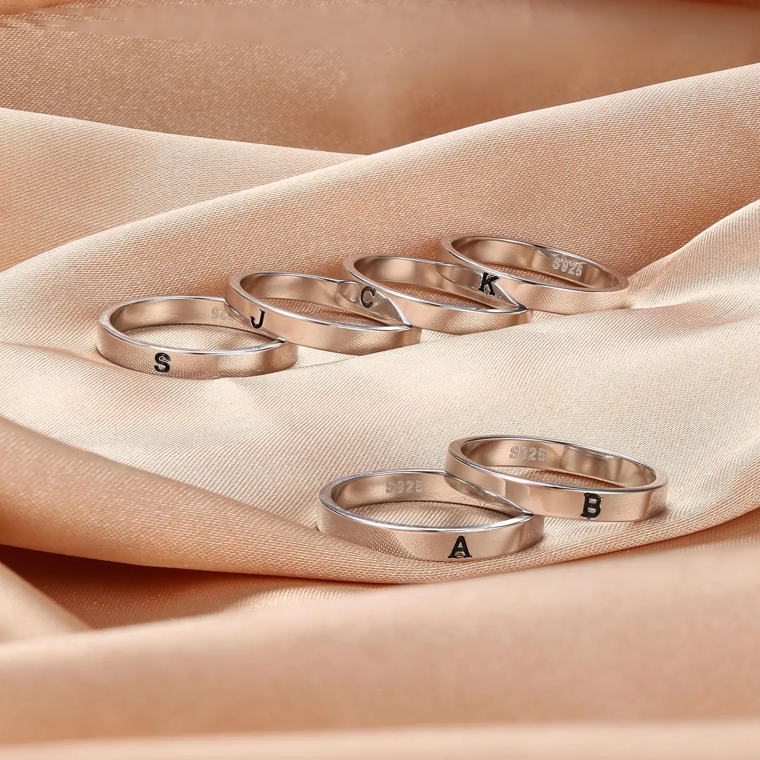 Florideco 925 Sterling Silver Initial Rings for Women Non Tarnish Dainty Stackable Letter Ring Simple Alphabet Thumb Knuckle Rings Trendy Statement Promise Wedding Bands Engagement Rings for Women
