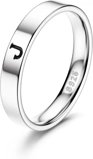 Florideco 925 Sterling Silver Initial Rings for Women Non Tarnish Dainty Stackable Letter Ring Simple Alphabet Thumb Knuckle Rings Trendy Statement Promise Wedding Bands Engagement Rings for Women