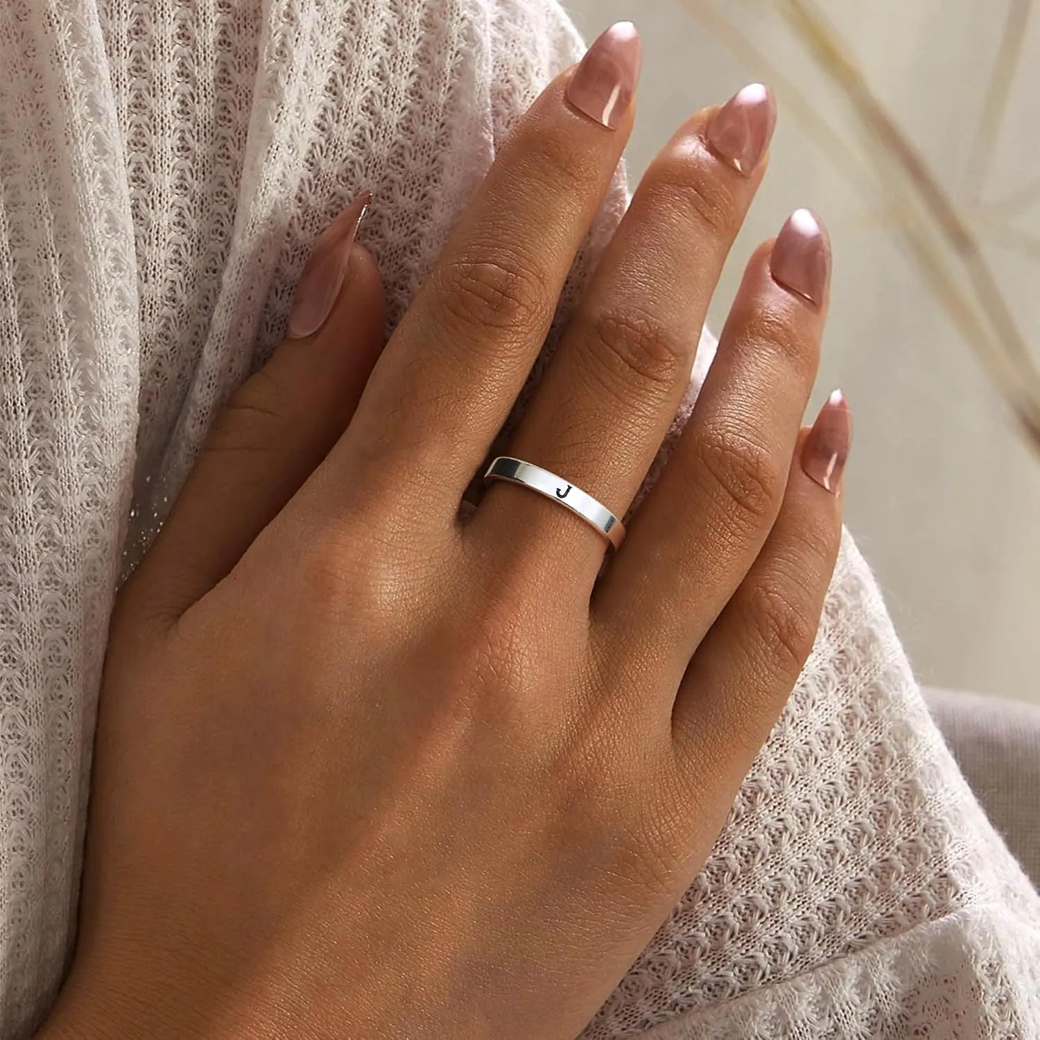 Florideco 925 Sterling Silver Initial Rings for Women Non Tarnish Dainty Stackable Letter Ring Simple Alphabet Thumb Knuckle Rings Trendy Statement Promise Wedding Bands Engagement Rings for Women