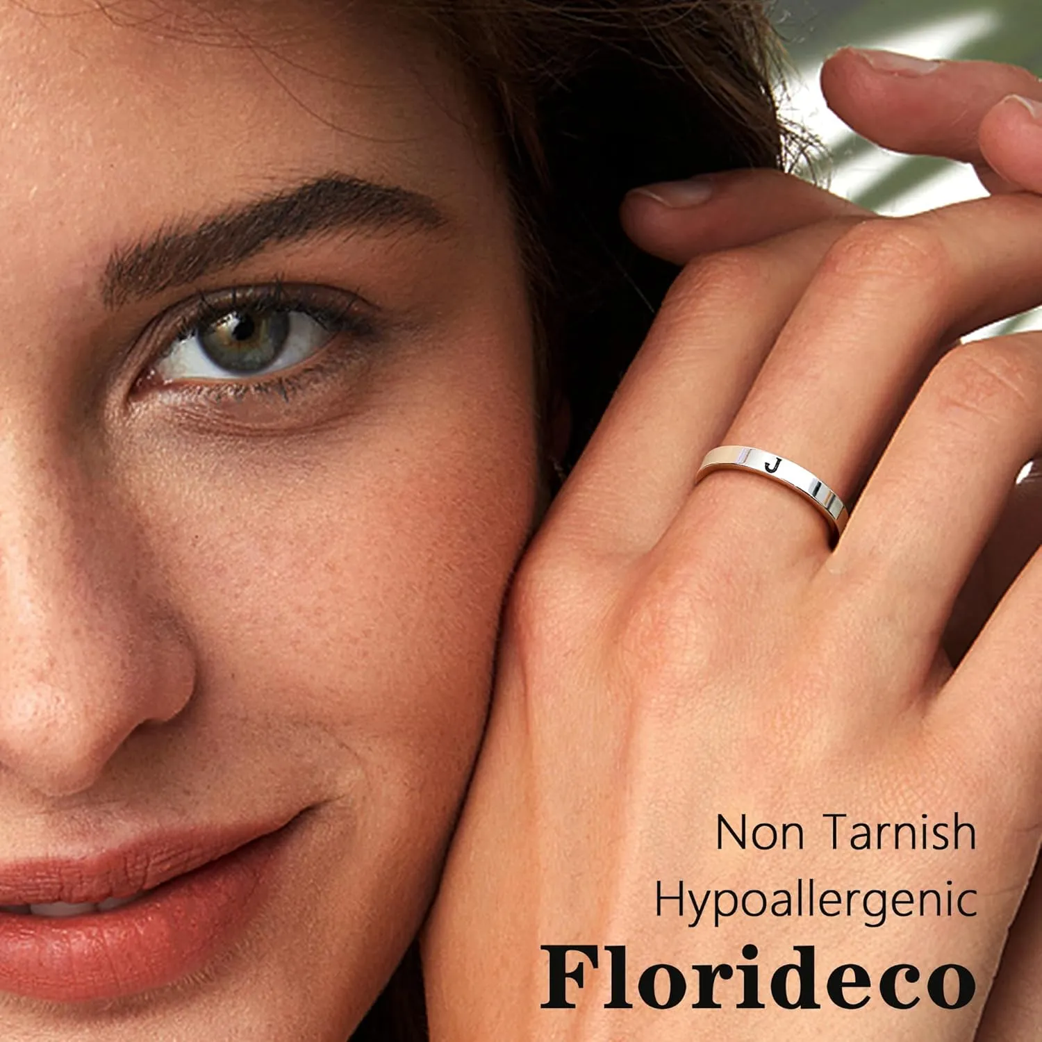 Florideco 925 Sterling Silver Initial Rings for Women Non Tarnish Dainty Stackable Letter Ring Simple Alphabet Thumb Knuckle Rings Trendy Statement Promise Wedding Bands Engagement Rings for Women