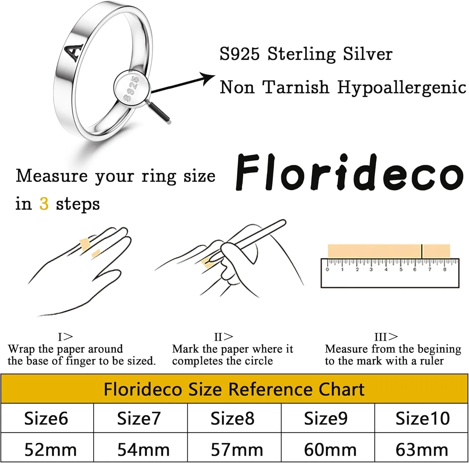Florideco 925 Sterling Silver Initial Rings for Women Non Tarnish Dainty Stackable Letter Ring Simple Alphabet Thumb Knuckle Rings Trendy Statement Promise Wedding Bands Engagement Rings for Women