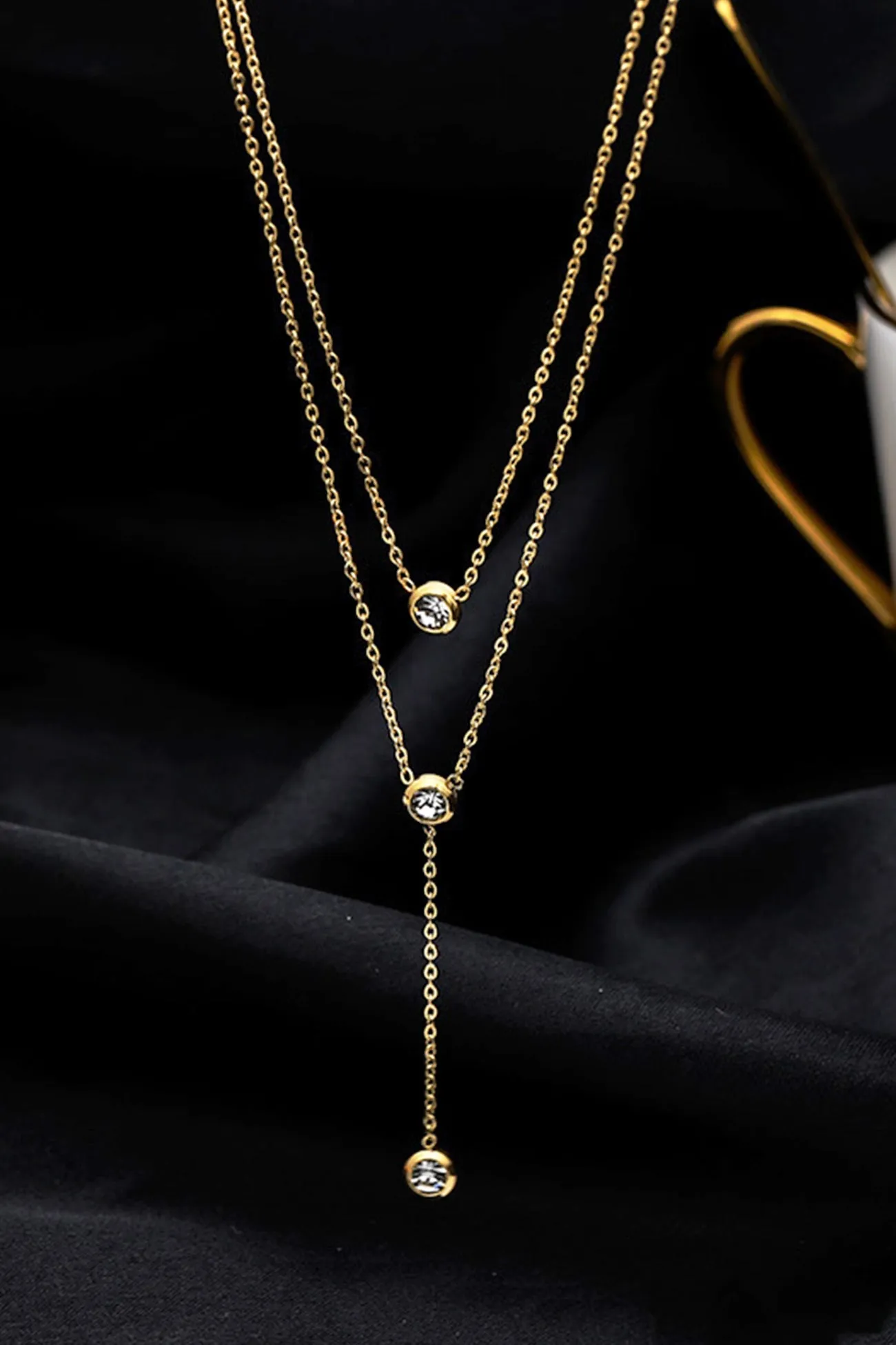 Flytonn-Valentine's Day gift Double Layered Sparkling Pendant Necklace