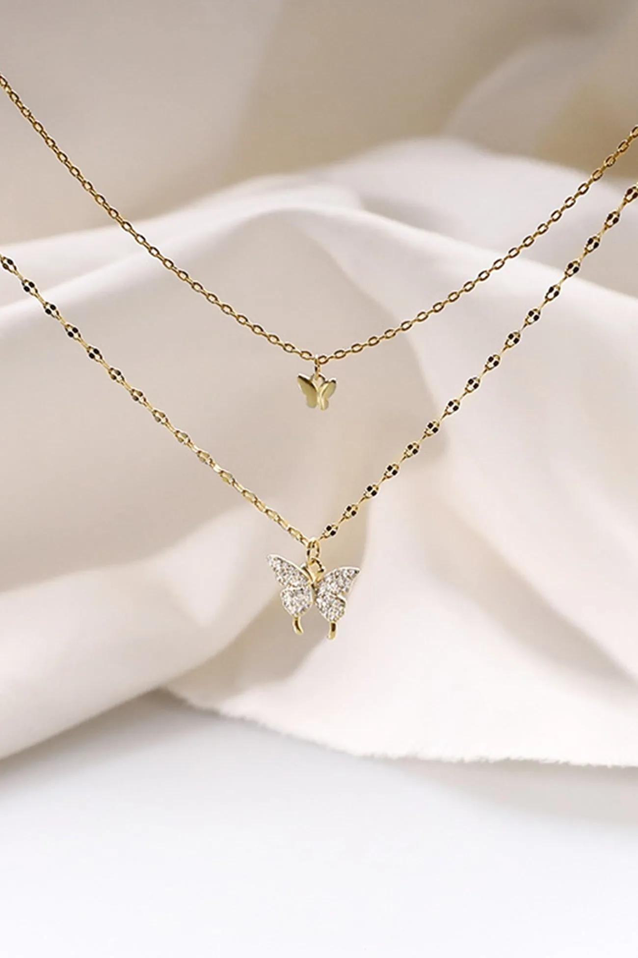 Flytonn-Valentine's Day gift Pure Silver Double Layer Butterfly Necklace
