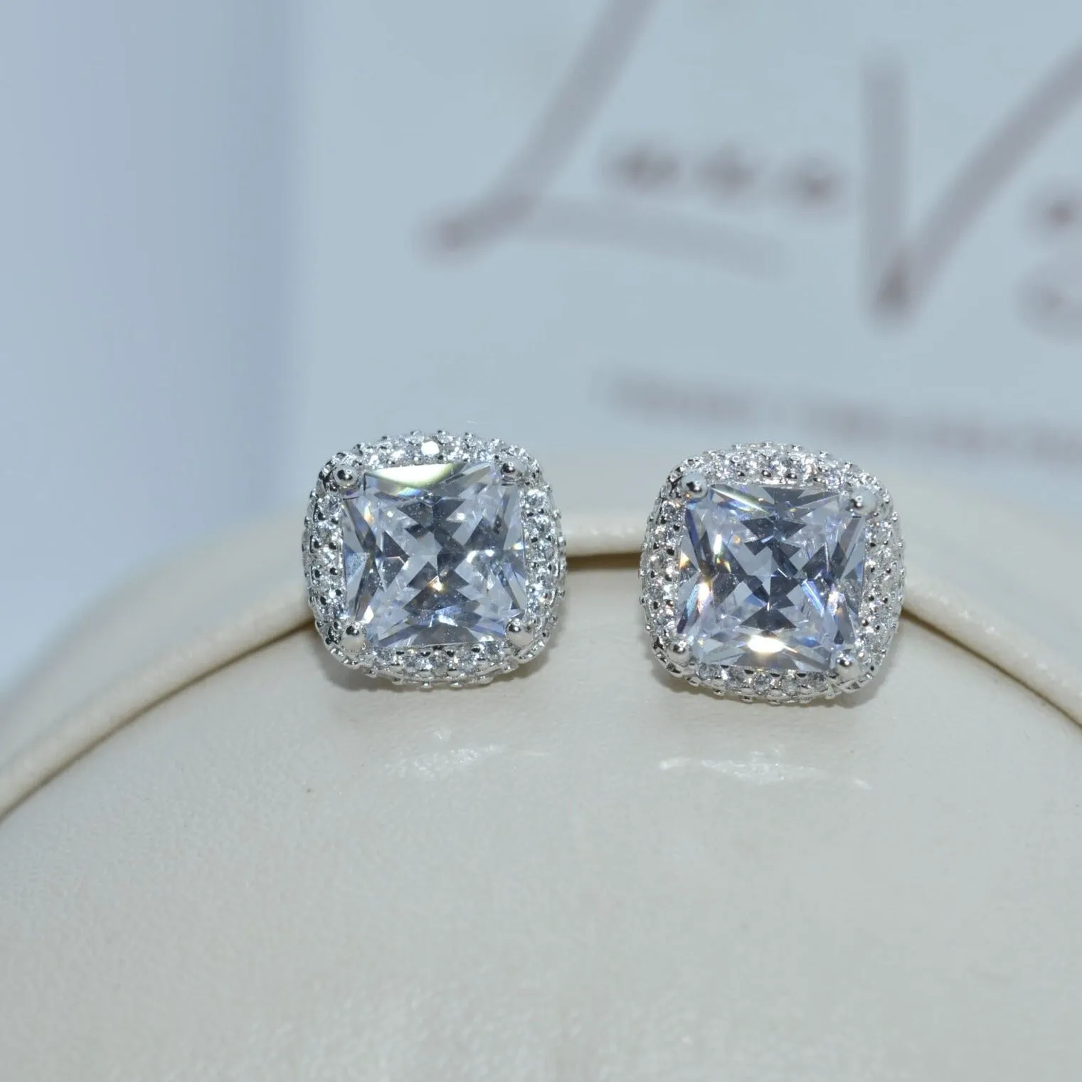 GemSquare Stud Earrings: Sterling Silver