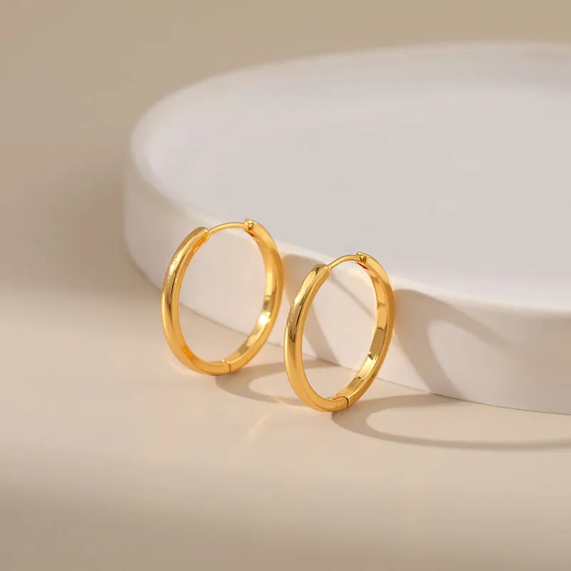 Geometric Round Style Gold Hoop Earrings JLT12840
