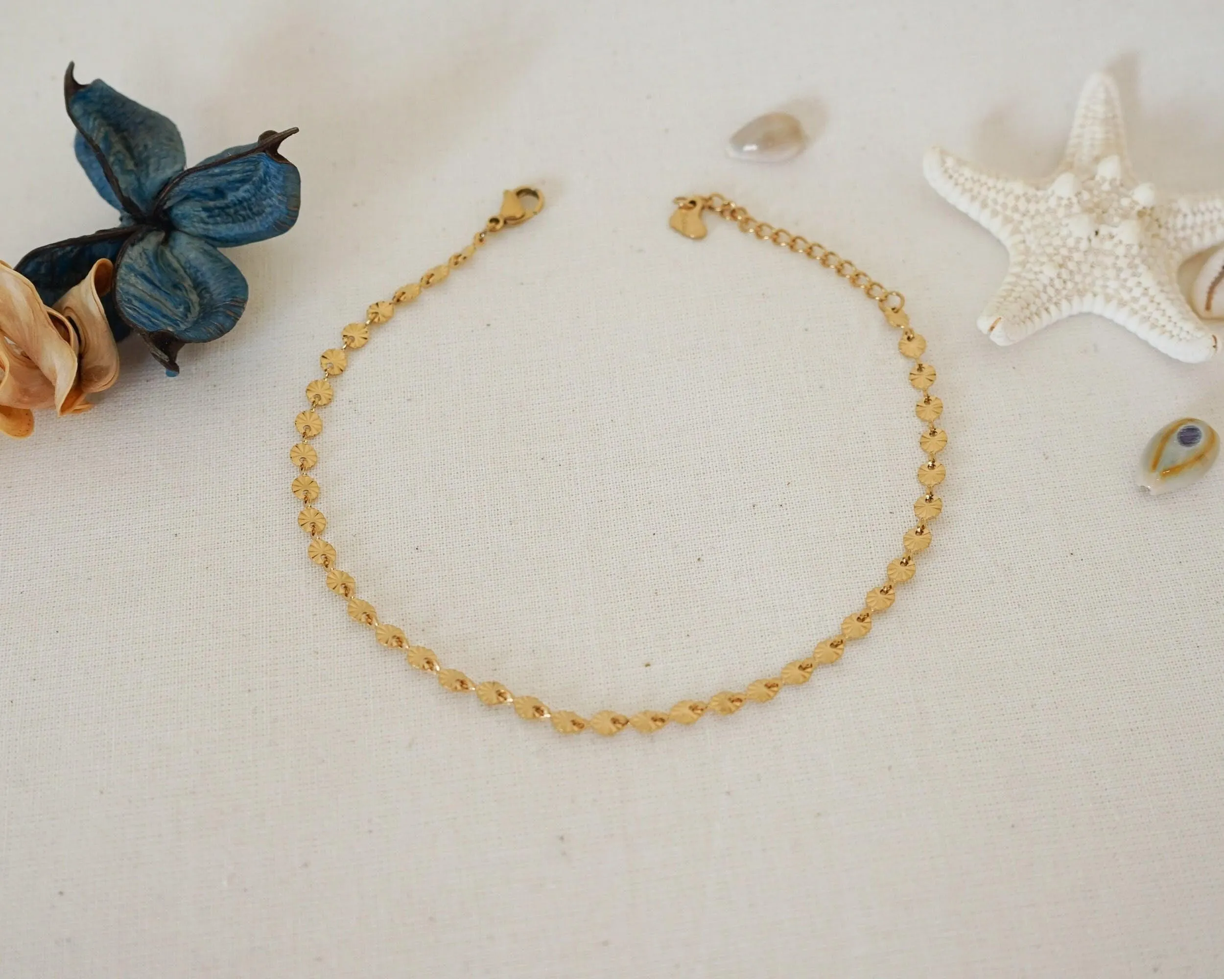 Gold Diamond DiscsBars Chain Anklet