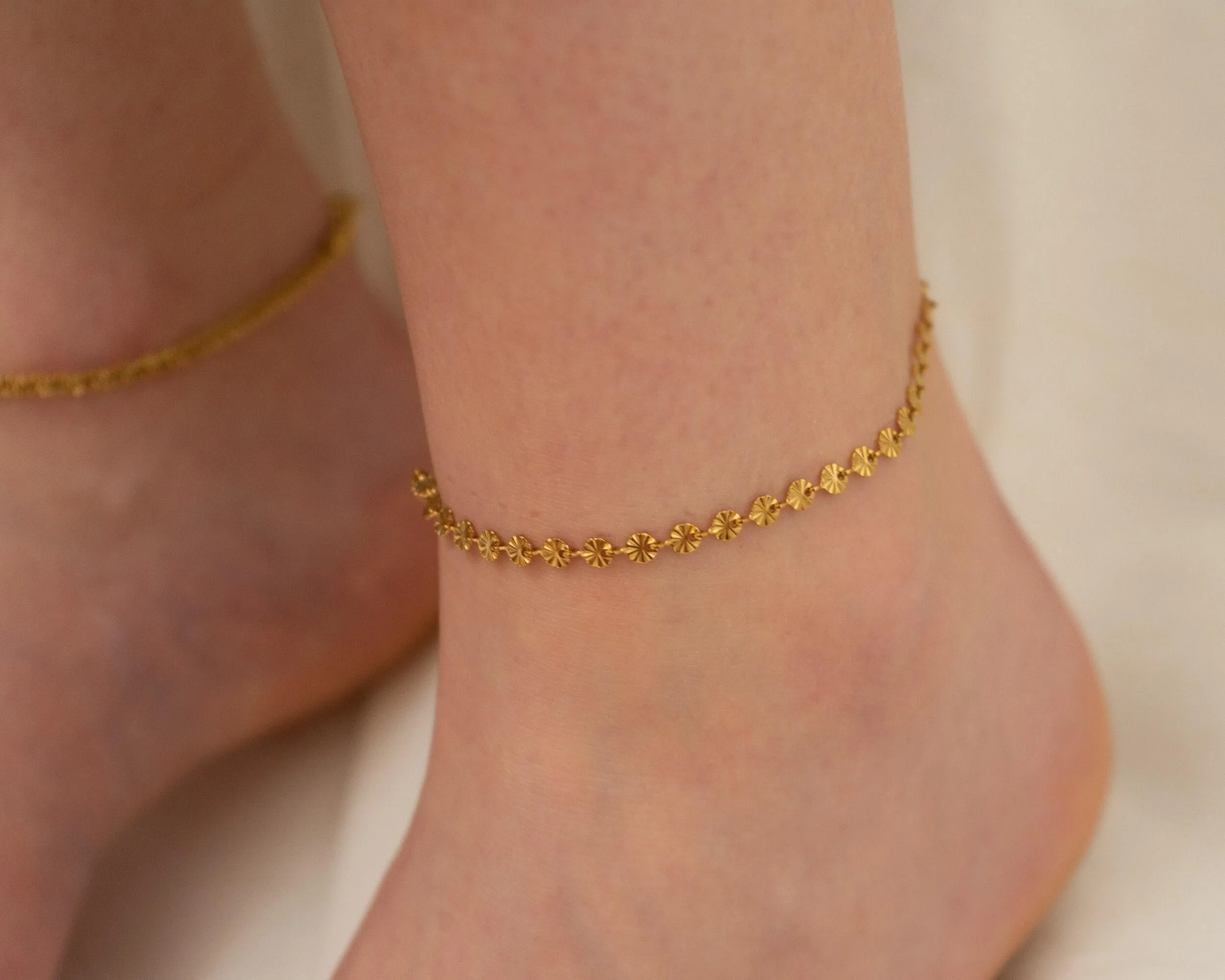 Gold Diamond DiscsBars Chain Anklet
