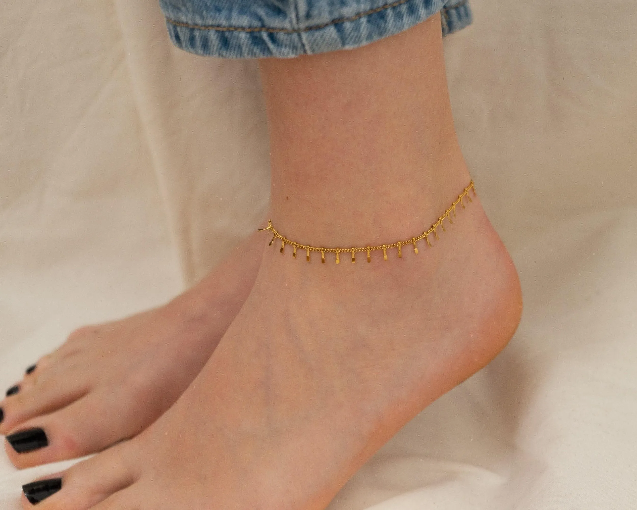 Gold Diamond DiscsBars Chain Anklet