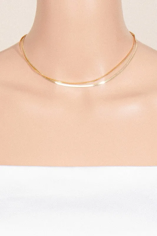 Gold Layered Metallic Flat Chains Necklace