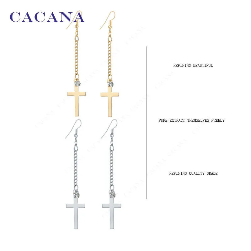 Gold plated dangle long earrings for women top quality cross with a CZ diamond