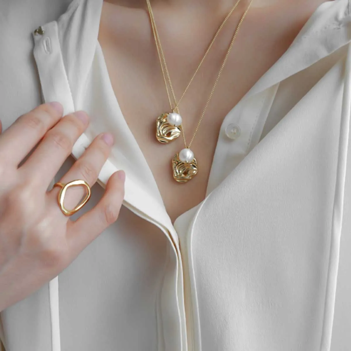 Gold Plated Pearl Nest Drop Necklace