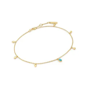 Gold Plated Synthetic Turquoise Drop Station Anklet by Ania Haie