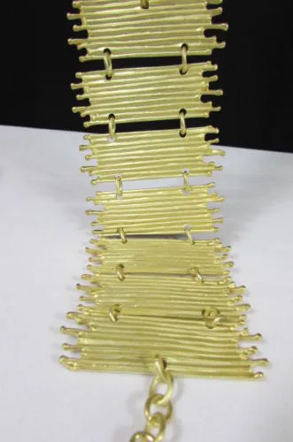 Gold Silver Metal Wide Elastic Stretch Bracelet Bamboo Plates