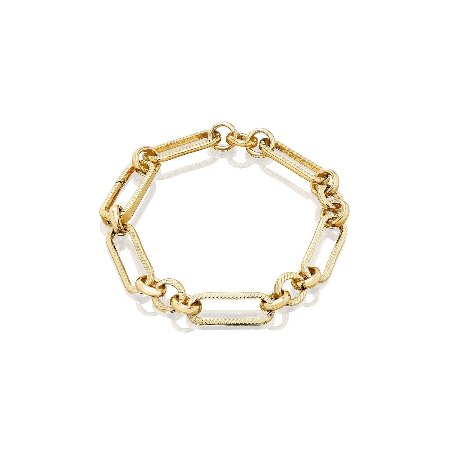 Hammered Initial Figaro Chain Bracelet (Gold)