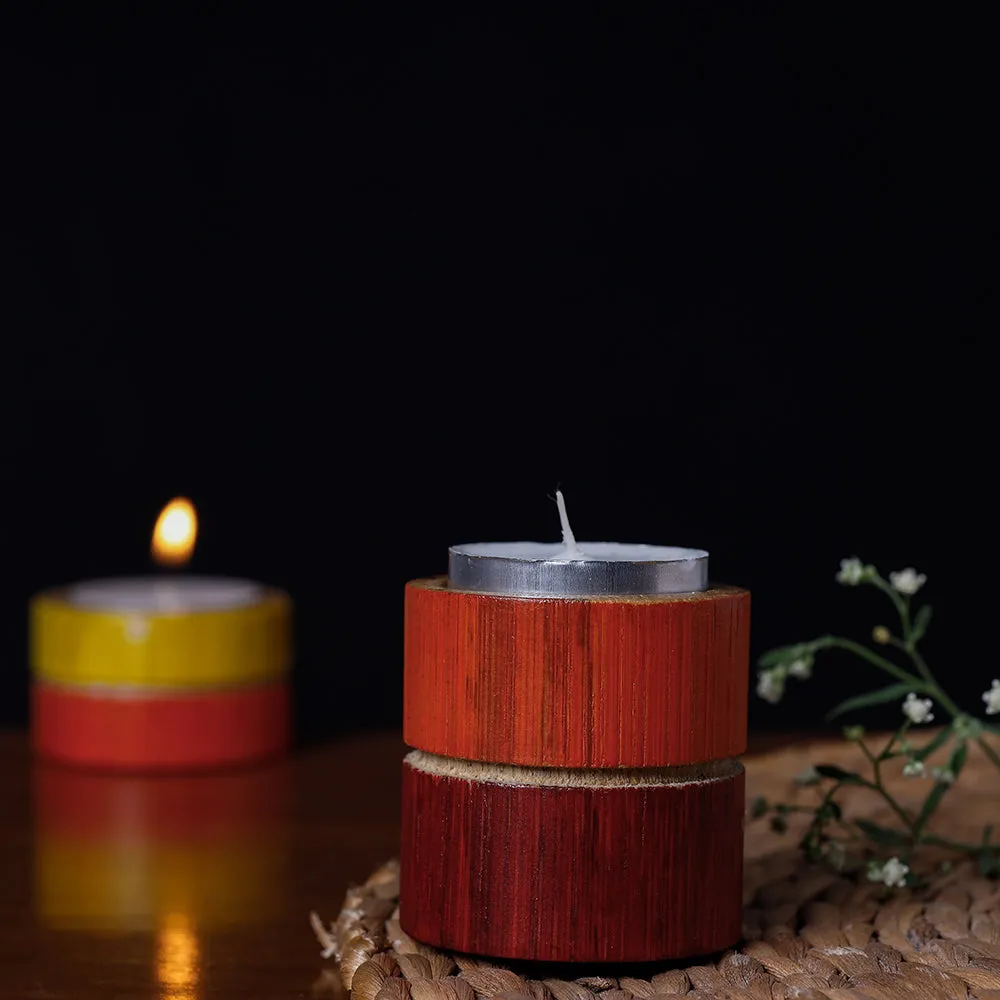 Handcrafted Natural Bamboo Tealight Candle Holder (Medium)