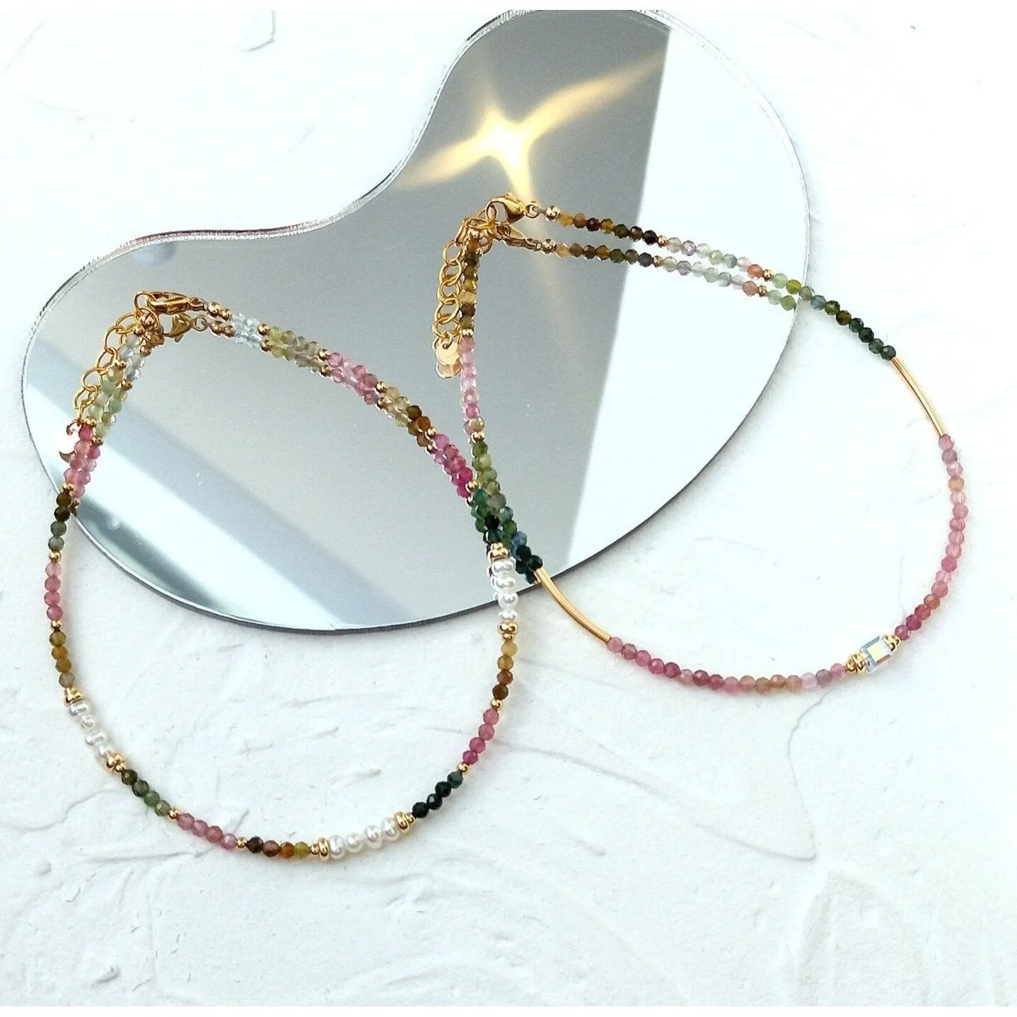 Handmade Tourmaline & Freshwater Pearl 14k Gold Filled Anklet