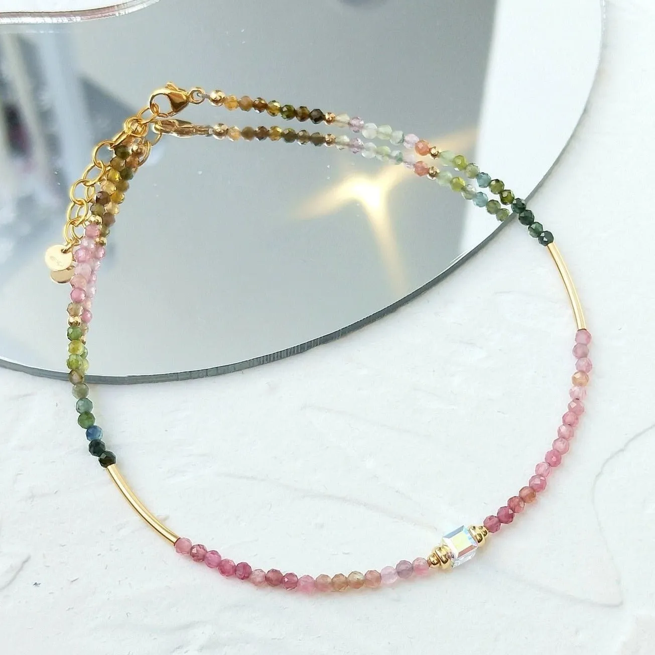 Handmade Tourmaline & Freshwater Pearl 14k Gold Filled Anklet