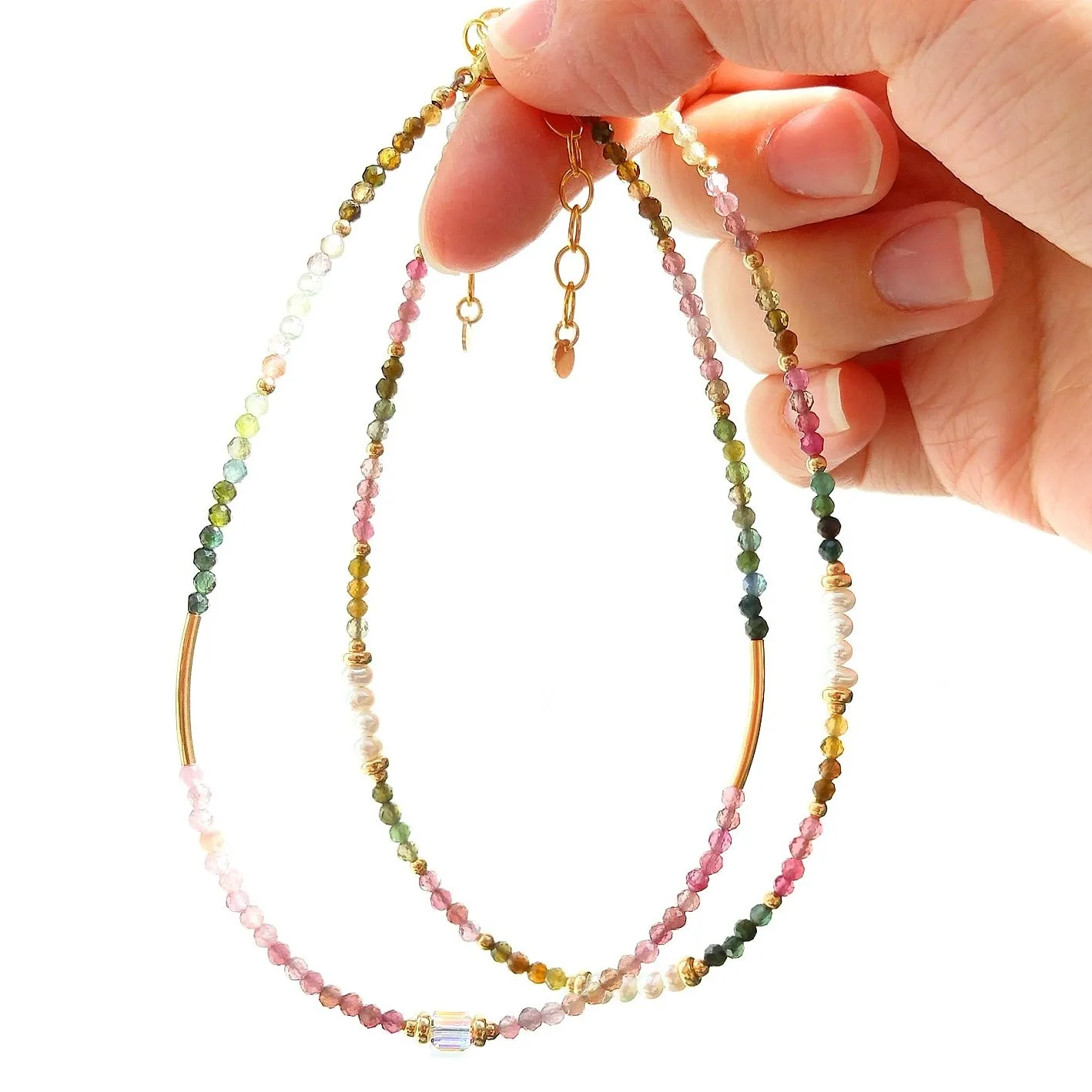 Handmade Tourmaline & Freshwater Pearl 14k Gold Filled Anklet