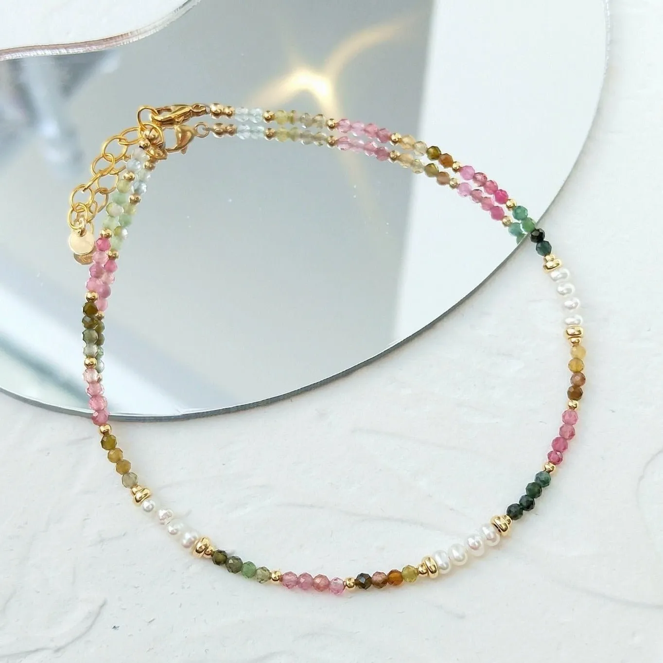 Handmade Tourmaline & Freshwater Pearl 14k Gold Filled Anklet