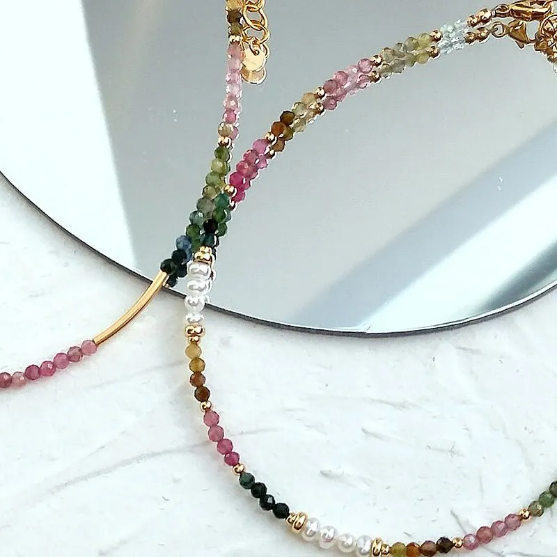 Handmade Tourmaline & Freshwater Pearl 14k Gold Filled Anklet