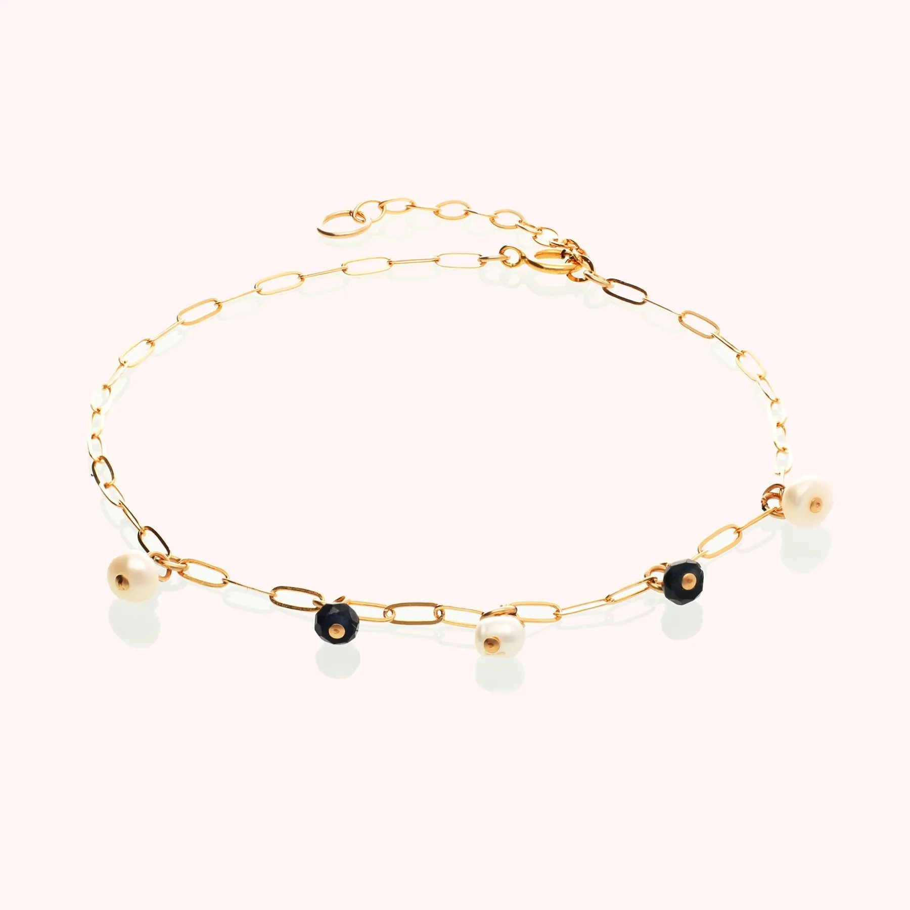 Hanging stone and pearl anklet