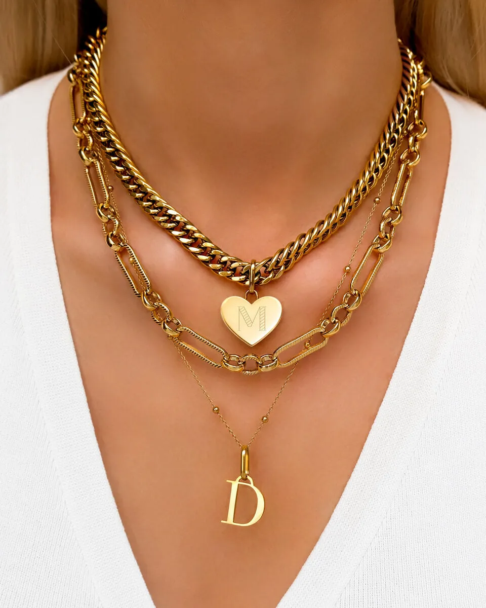 Heart & Letter Multi Chain Layered Set (Gold)
