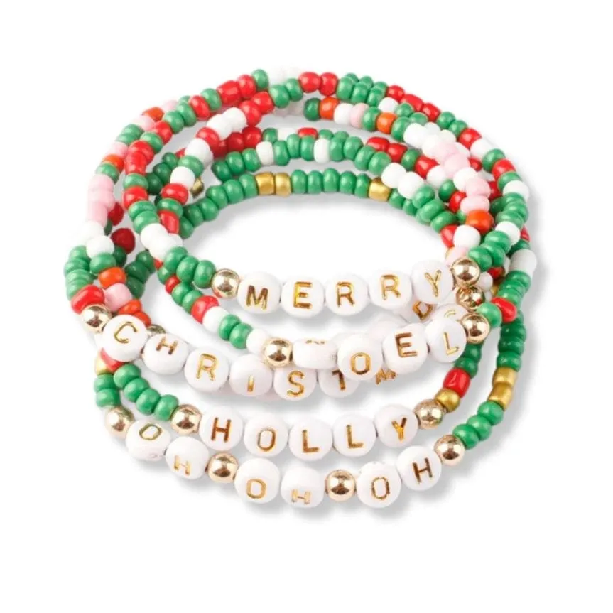 Holly Holiday Beaded Friendship Stretch Bracelets