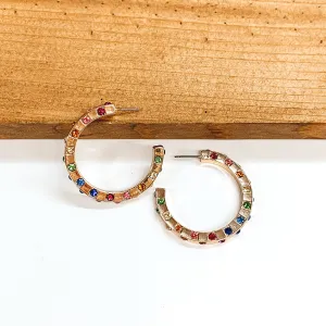 Hoop Earrings with Multicolored Crystals in Gold